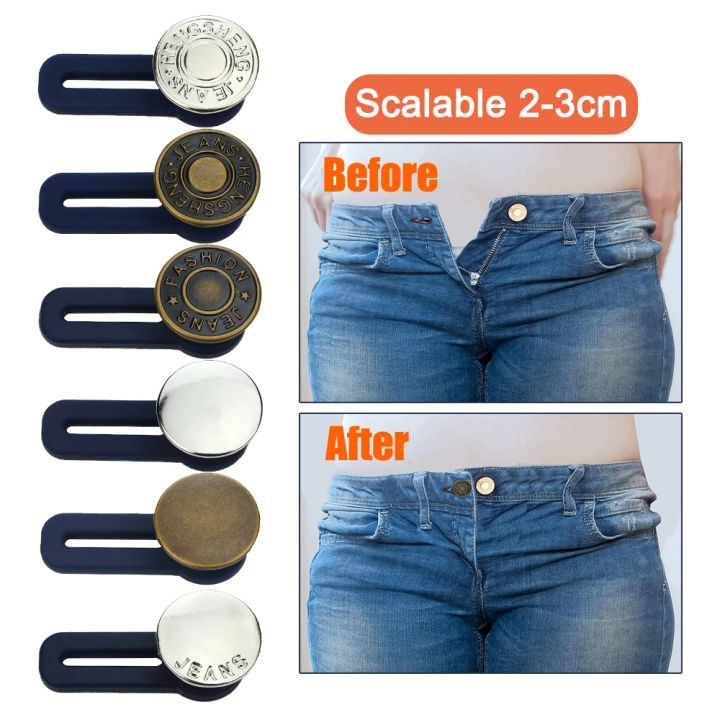 2PCS/Set Magic Metal Button Extender for Pants Jeans Free Sewing Adjustable  Retractable Waist Extenders Button Waistband Expander
